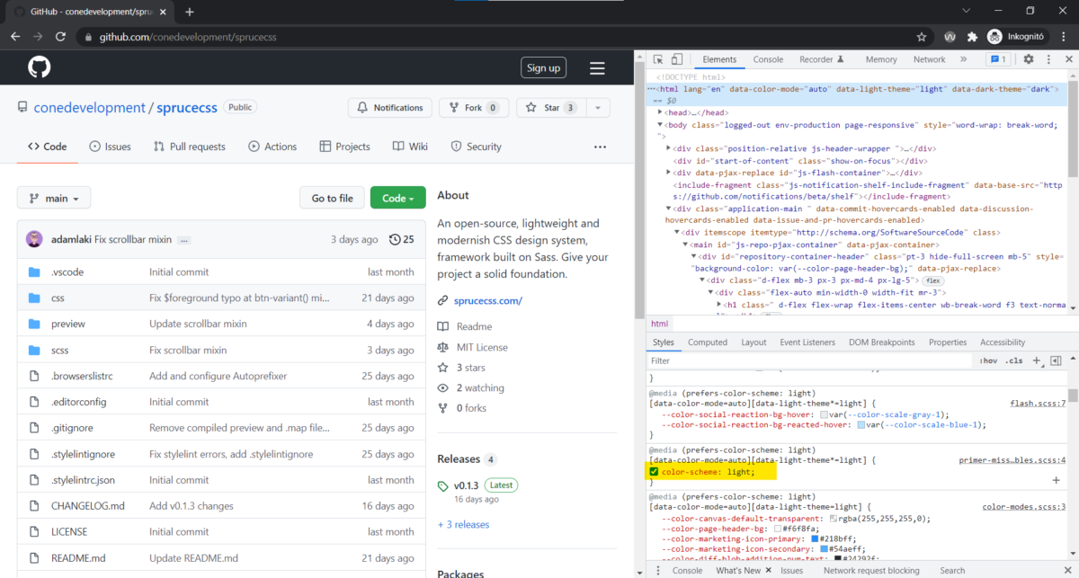 Dark Scrollbar in the Browsers Pine
